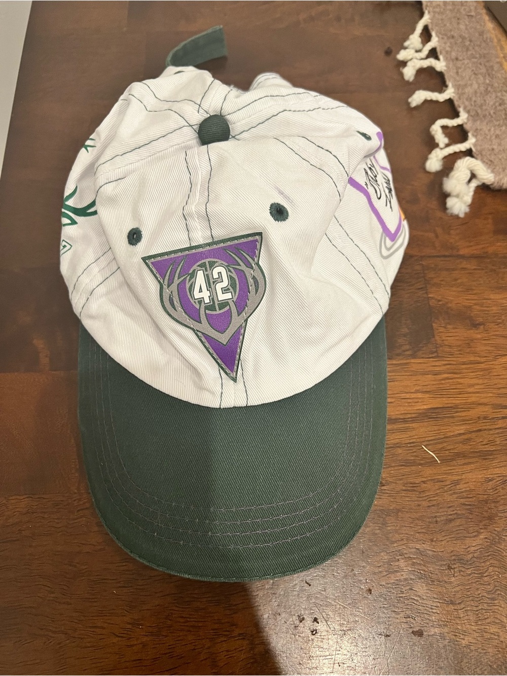 Milwaukee Bucks White and Green Baseball Cap with "42" Logo